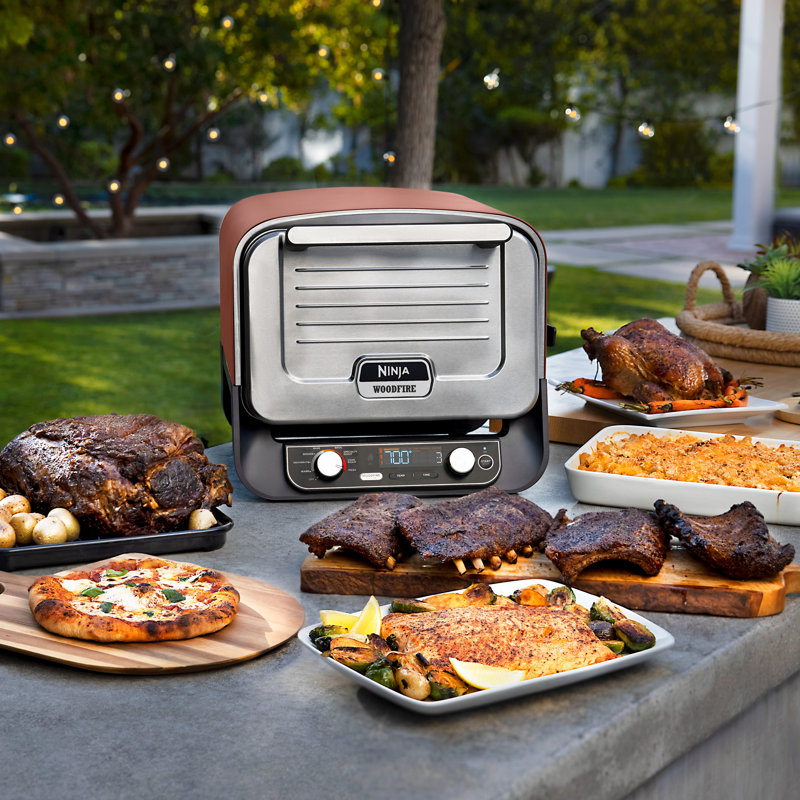 Ninja Woodfire Outdoor Pizza Oven 8 in 1 Portable Electric Roaster Oven Heats up to 700 F 5 Artisan Pizza Settings Integrated BBQ Smoker Box